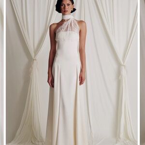 Sophisticated Cream Lace Halter Gown